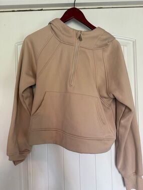 Women's Taupe Scoop-Neck Half-Zip Pullover Hoodie